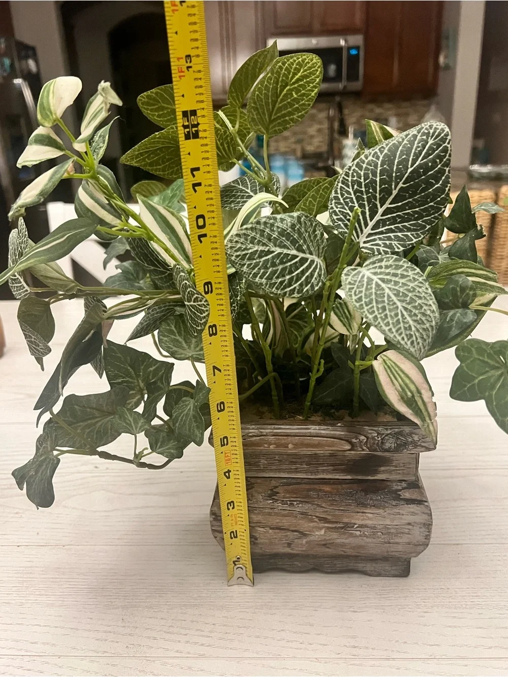 Faux Greenery in Rustic Wooden Square Planter